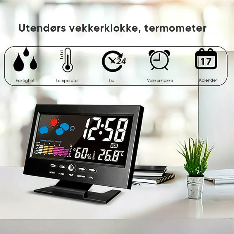 Digital LED temperaturfuktighetsmonitor alarmklokke