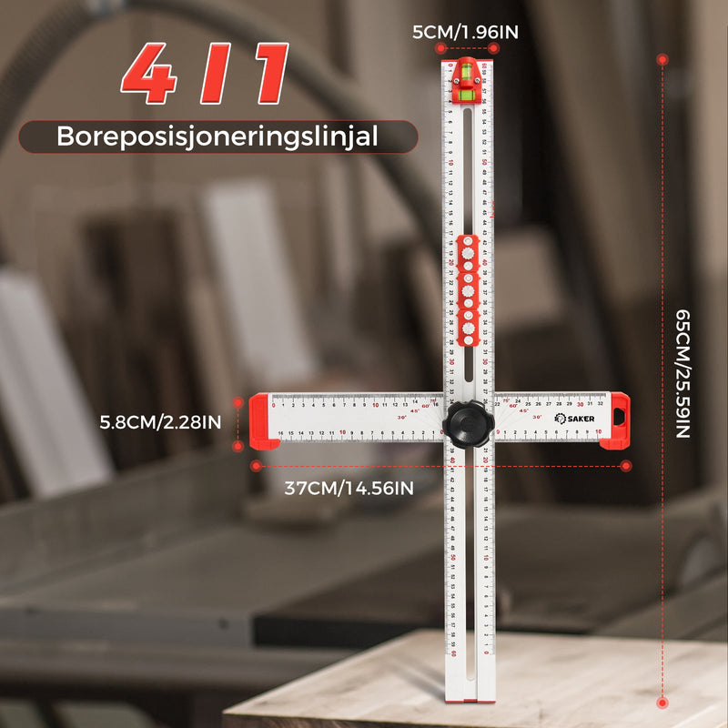 4 i 1 linjal for boreposisjonering