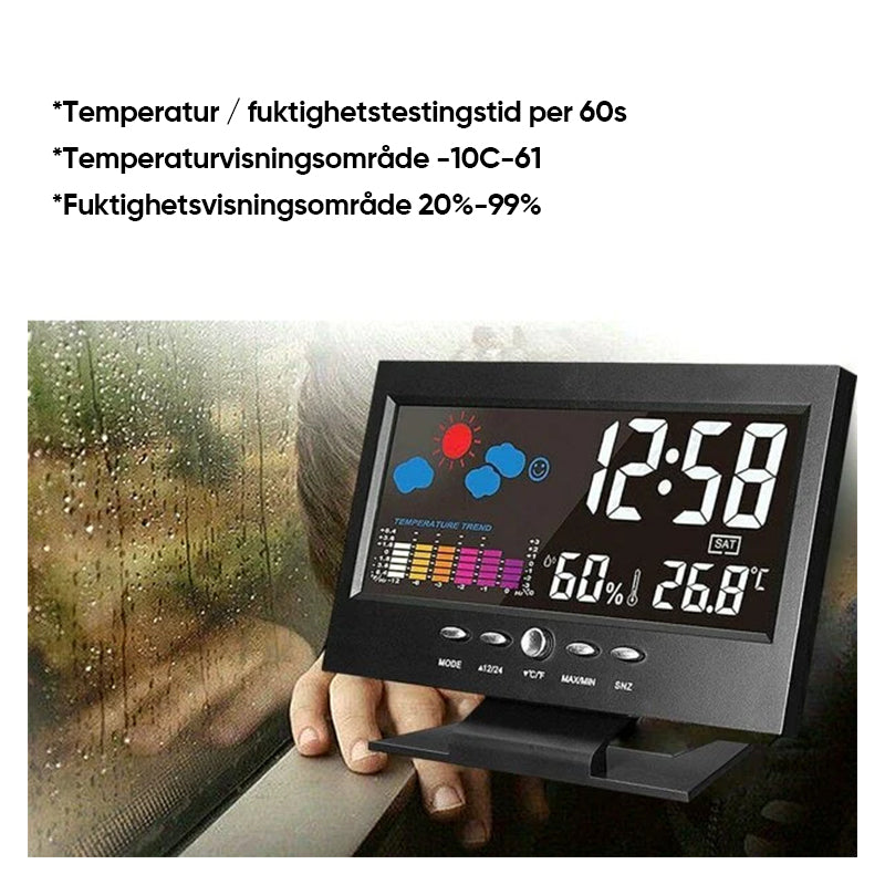 Digital LED temperaturfuktighetsmonitor alarmklokke