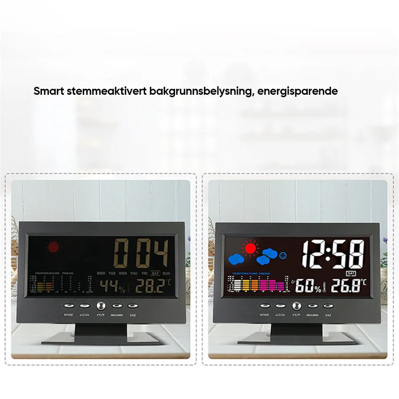 Digital LED temperaturfuktighetsmonitor alarmklokke