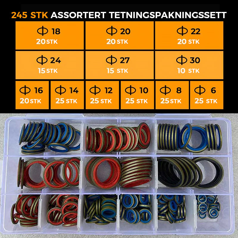 100 stk/ 245 stk Assortert tetningspakningssett