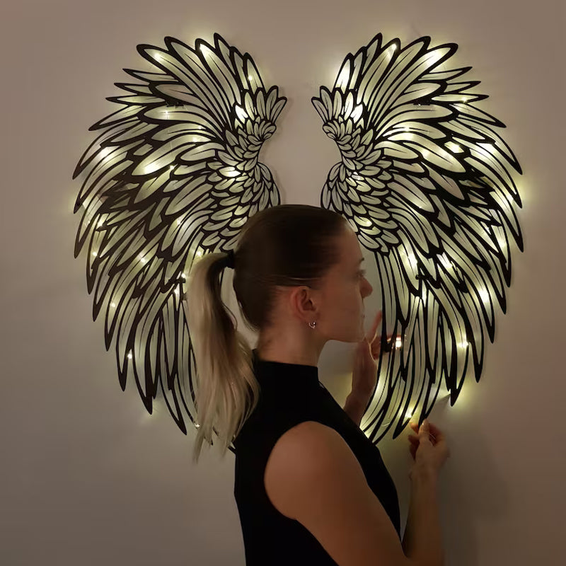 Black Angel Wings Metal Wings Veggkunst med LED-lys