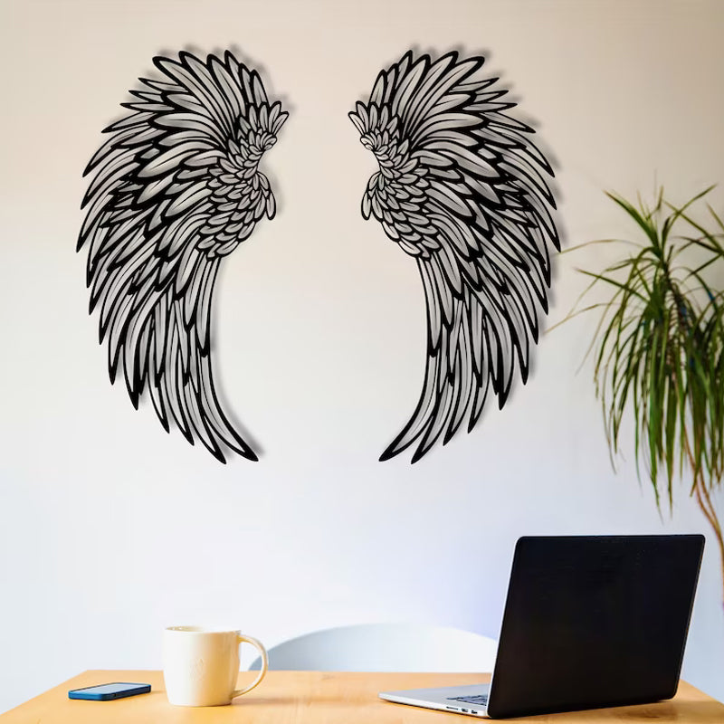 Black Angel Wings Metal Wings Veggkunst med LED-lys