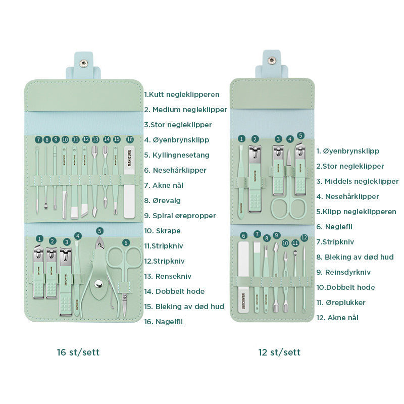 Reise-sett med negleklippere (12/16 deler)