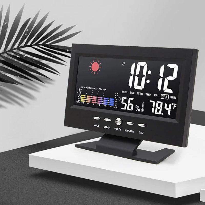 Digital LED temperaturfuktighetsmonitor alarmklokke