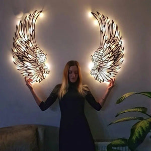 Black Angel Wings Metal Wings Veggkunst med LED-lys