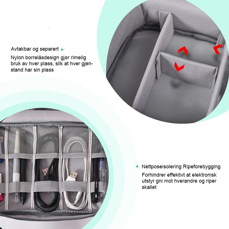 Oppbevaringsveske for datakabler med flere funksjoner