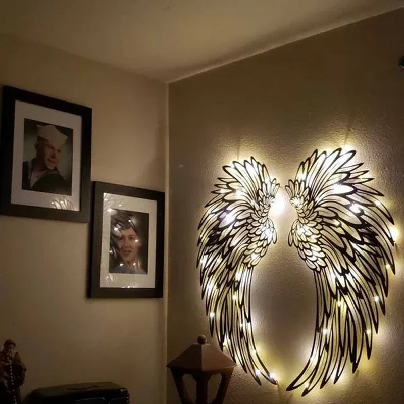 Black Angel Wings Metal Wings Veggkunst med LED-lys