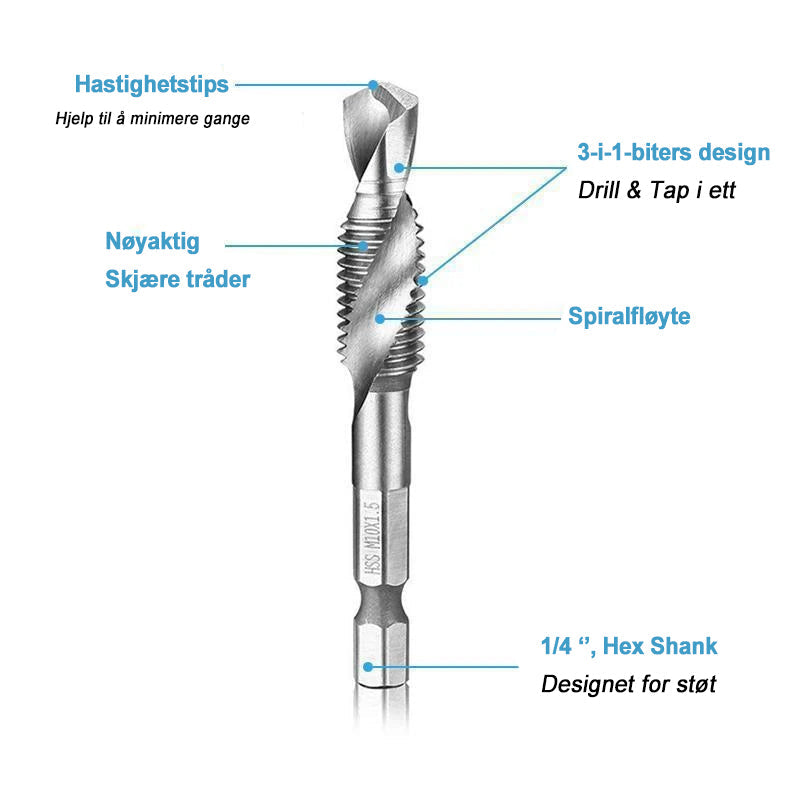 Metriske borebits 6stk (M3 - M10)