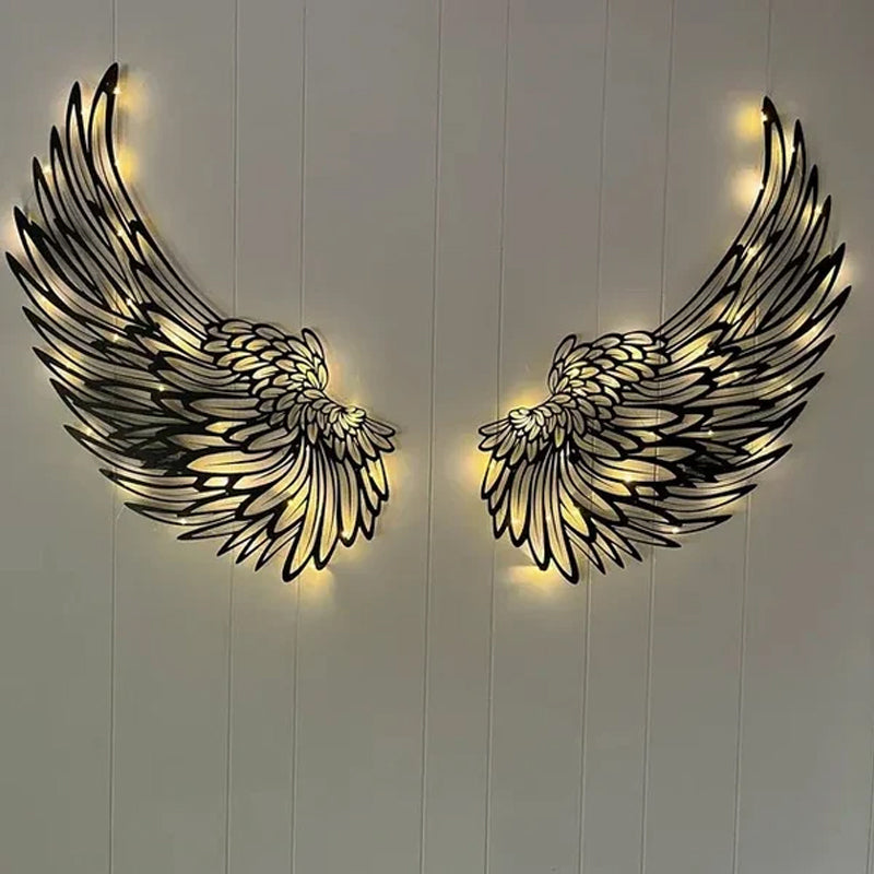 Black Angel Wings Metal Wings Veggkunst med LED-lys