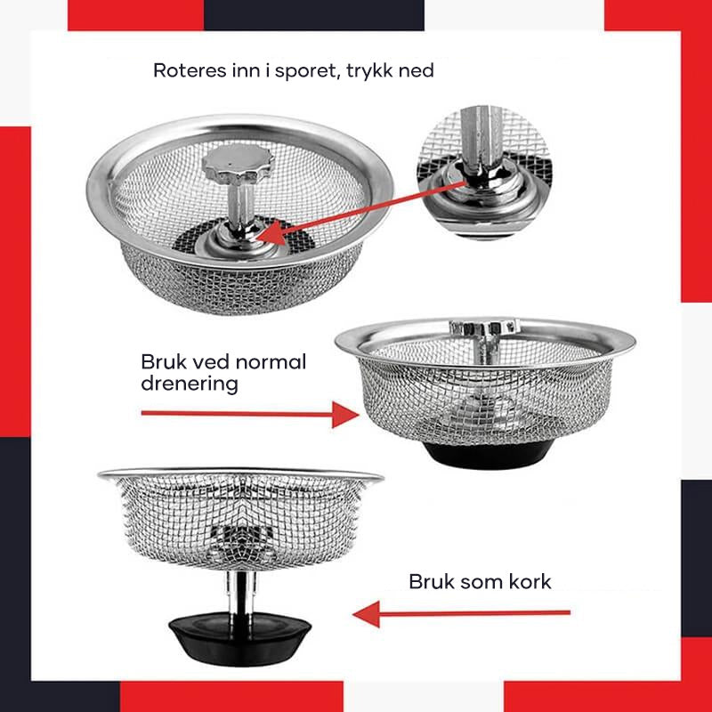 Utskiftingsfilter for vask i rustfritt stål