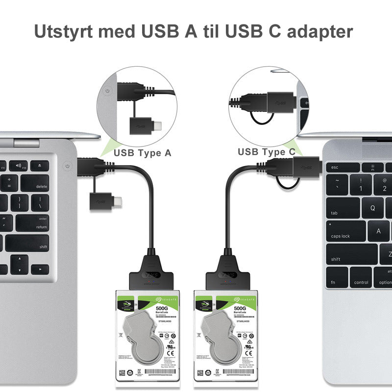 USB3.0 -Type C til Sata 2,5 tommers harddiskadapter