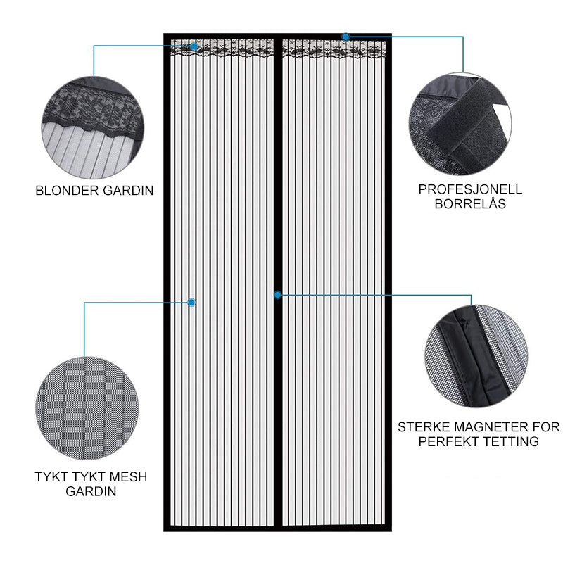 Magnetisk skjermdør med borrelås i full ramme