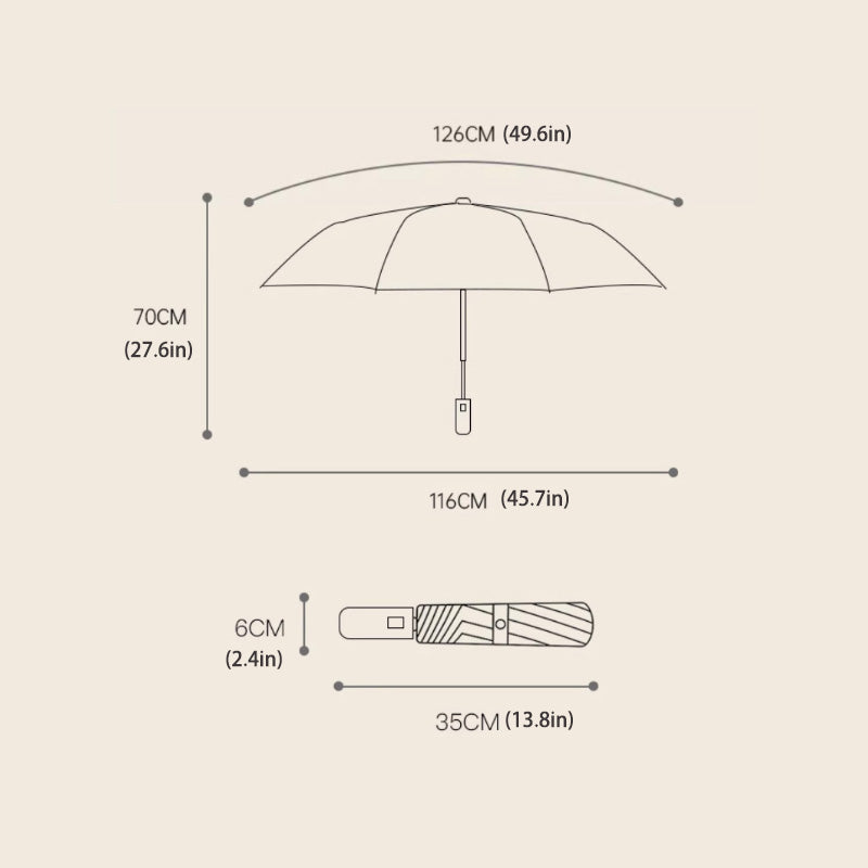 Tre-Foldet Selvåpnende Og Tilbaketrekkende Paraply Med Spenne