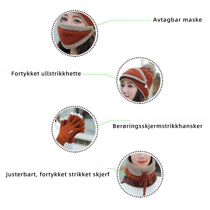 Vintersett for Kvinner inkludert maske, lue, hansker og hals